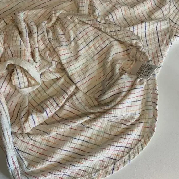 Maeve Shirt Womens XS White Multi Rainbow Stripe Leila Faux Wrap Anthropologie - Picture 9 of 13